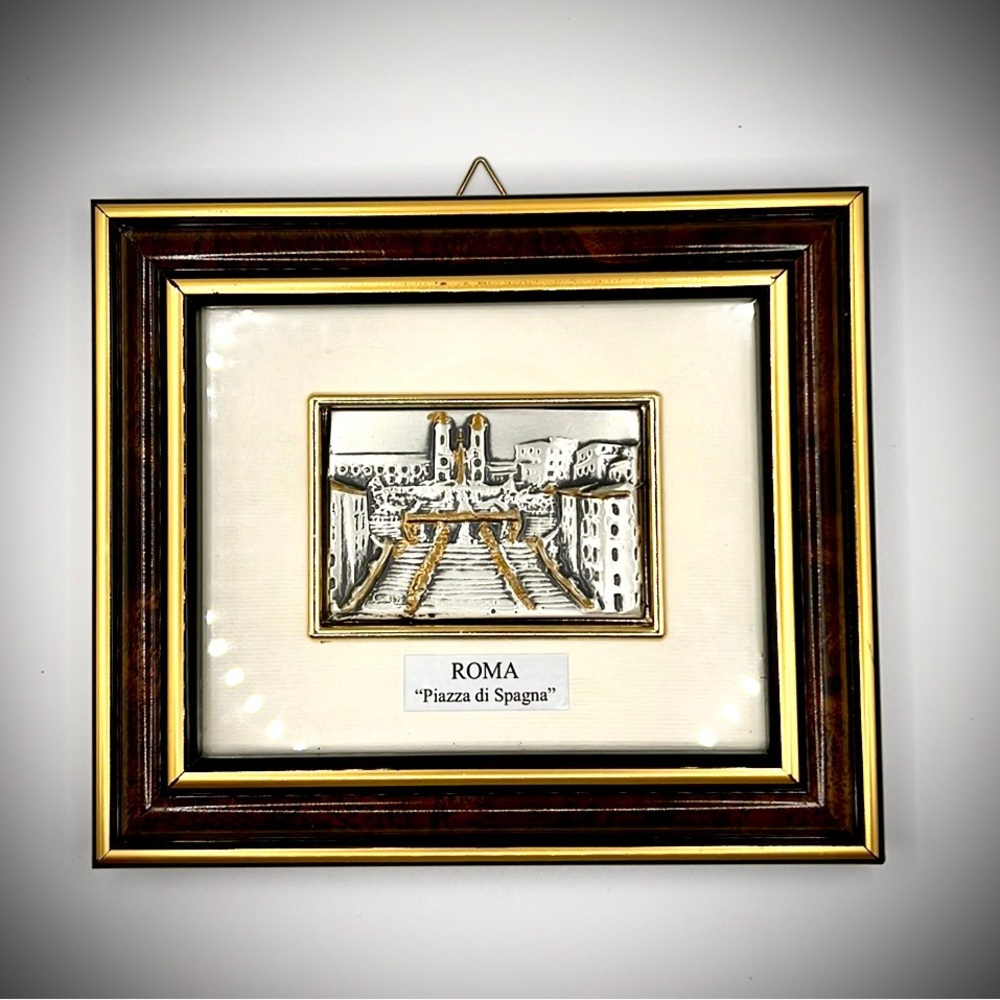Beautiful Framed Italian Handmade-925 Silver, Portrait of Piazza di Spagna -Rome